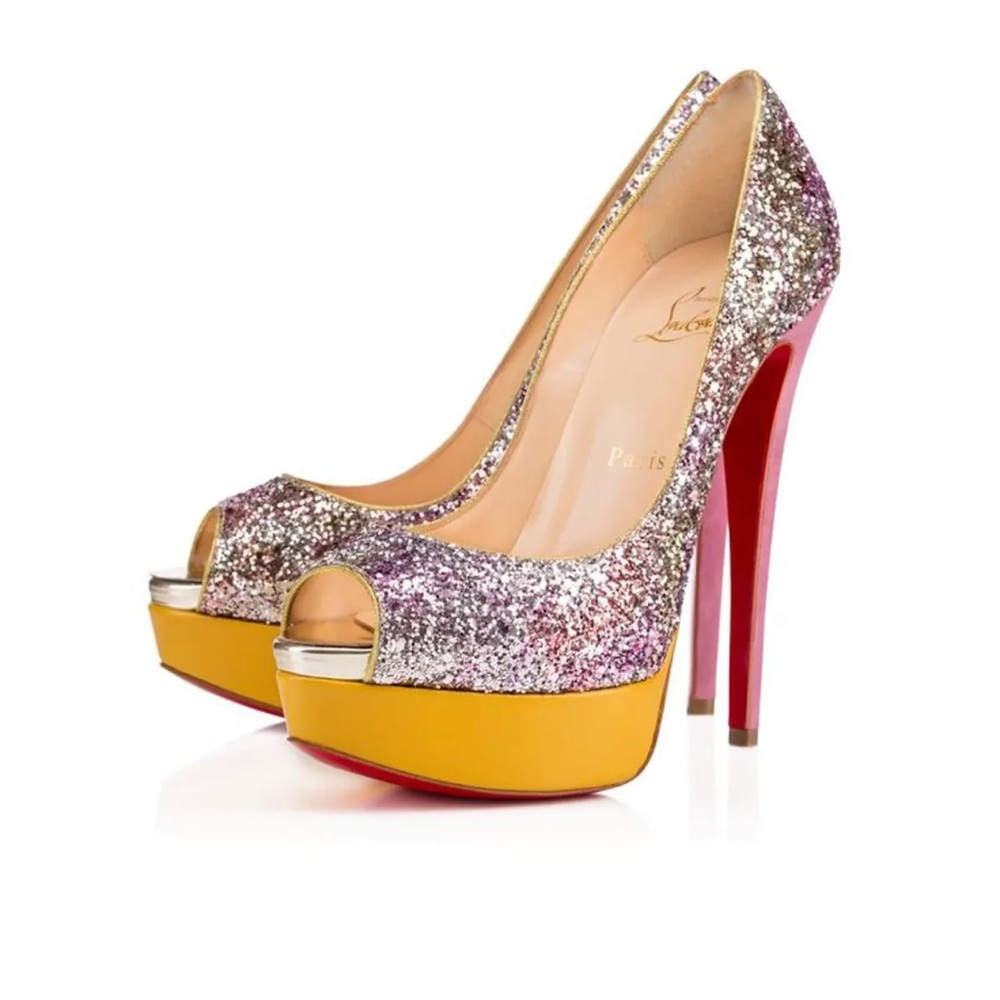 Christian Louboutin Lady Peep 150 Glitter Aquarium Rosette